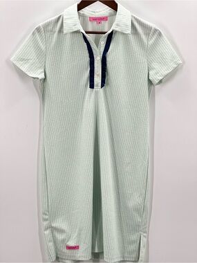 194 Simply Southern Dress Womens Medium Green White Stripe Short Sleeve